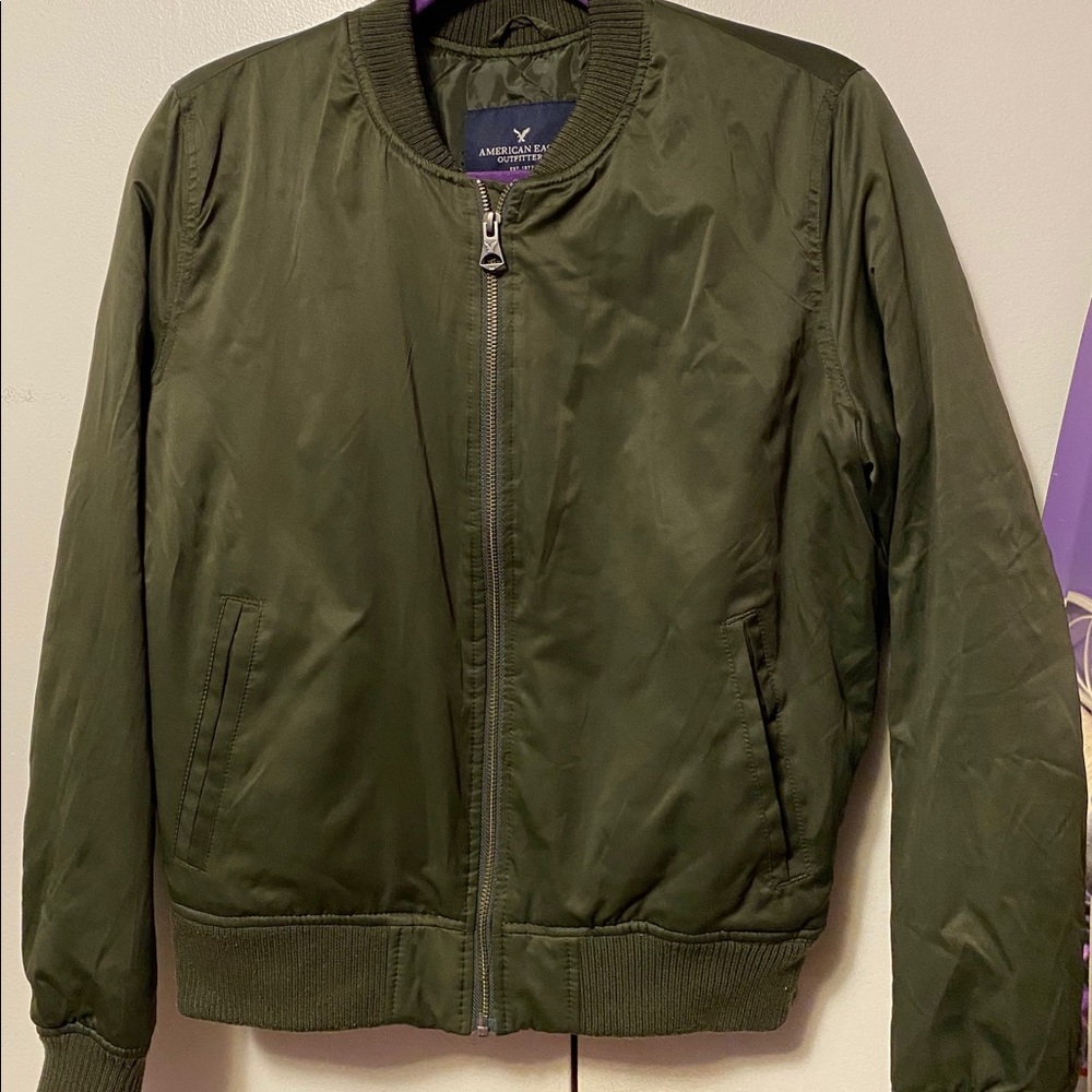 Olive green bomber jacket from American Eagle